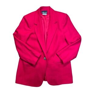 Vintage Sag Harbor Blazer Jacket Women Red Single Button Classic Tailored Office